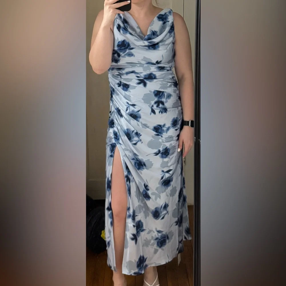 Abercrombie & Fitch Blue Floral Cowl Neck Maxi Dress